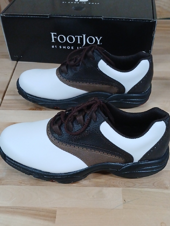 FootJoy NIB Men’s White, Brown and Black  Greenjoys Golf Sneakers Size 8.5 main image 4